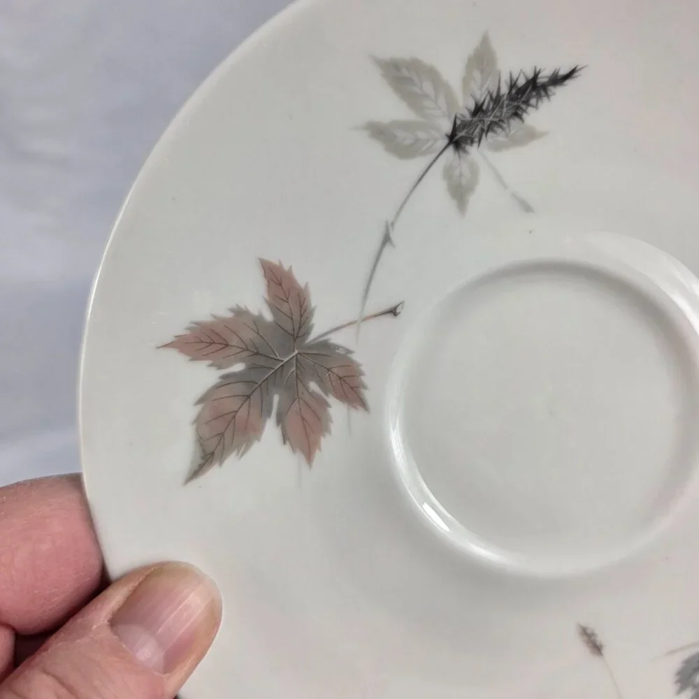 FOUR Royal Doulton Tumbling Leaves Cup & Saucer Sets Gray & Pink Leaves